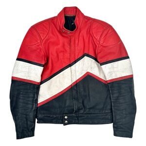 Vintage Black Red White RUHR Zipper Cafe Racer Genuine Leather Biker Jacket